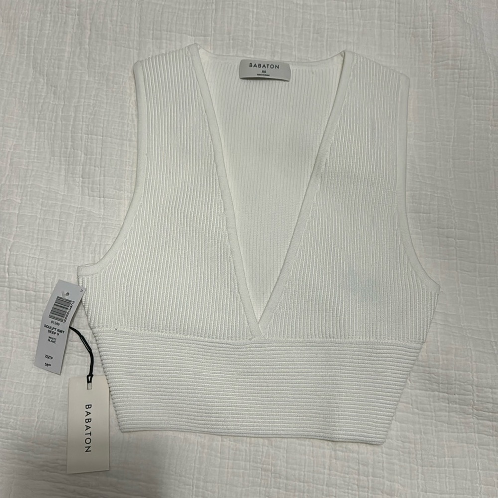 BABATON white sculpt knit tank
